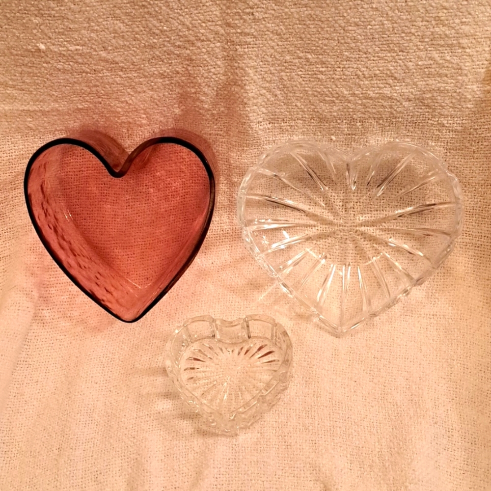 3 Glass Heart Dishes